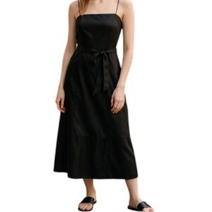 BCBGMAXAZRIA Satin Tied Cocktail Midi Dress Black Crinoline Spaghetti Strap 6